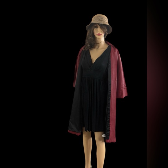 Natori Faux Leather Kimono Long Topper Cardigan Open Front Dark Red Jacket L New - Picture 4 of 9